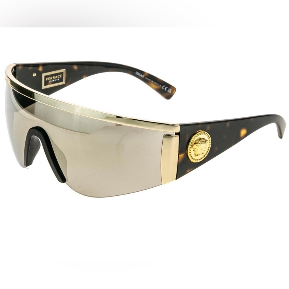 Versace Shield Sunglasses with Brown Gradient Lenses and Gold Trim - Picture 6 of 6